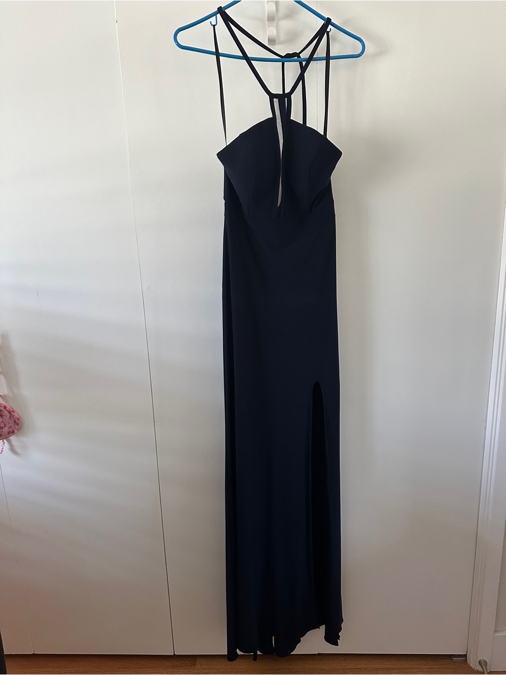 Blondie Nites Navy Strappy Maxi Dress with Front Slit